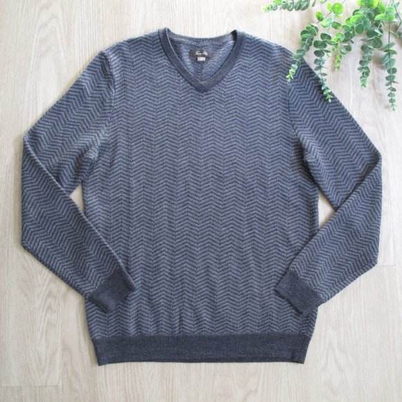 TASSO ELBA Grey Chevron Wool Blend Grandpa Sweater - Picture 3 of 14